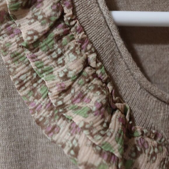 Banana Republic Tan Cardigan Sweater Floral Ruffle XL Wool Blend - Picture 6 of 12